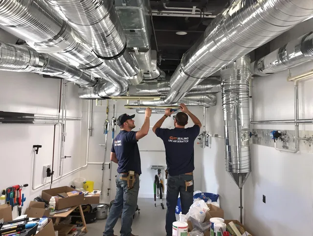 Southborough Air Duct Cleaning technician applying professional duct sealing solutions in Southborough