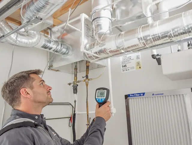 Southborough Air Duct Cleaning expert conducting detailed filter system inspection using diagnostic tools in Southborough