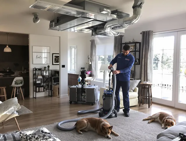 Southborough Air Duct Cleaning technician performing detailed indoor duct cleaning for improved air quality in Southborough